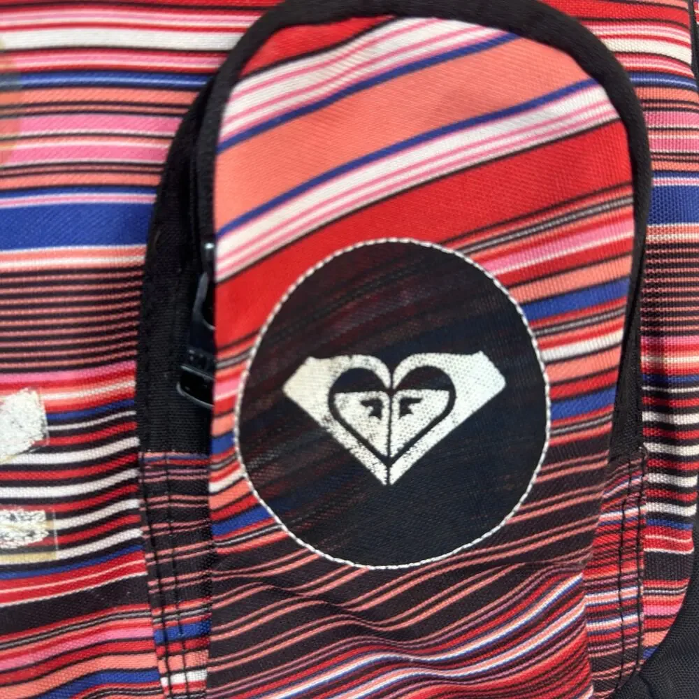 Y2K Roxy Womens Red Black Striped Backpack Multicolor School Travel Laptop Bag